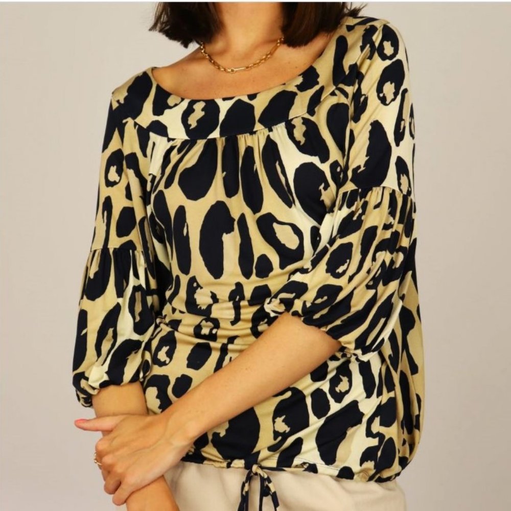 SiLK Nylon Knit Diane Von Furstenberg Multicolor Animal Blouse Balloon Sleeve 4